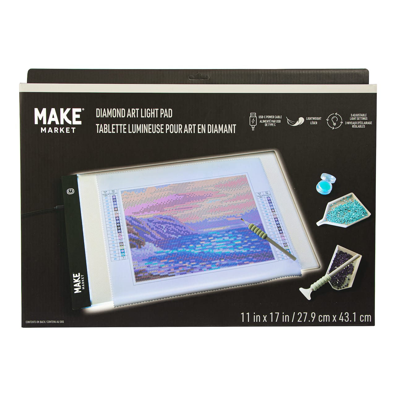 Tablette lumineuse pour art en diamant de 27,8 cm x 43,1 cm de Make Market